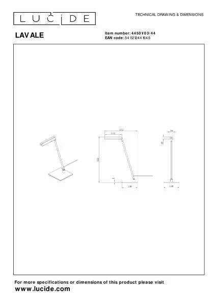 Lucide LAVALE - Lampe de bureau - LED Dim. - 1x3W 2700K - Jaune Ocre - technique